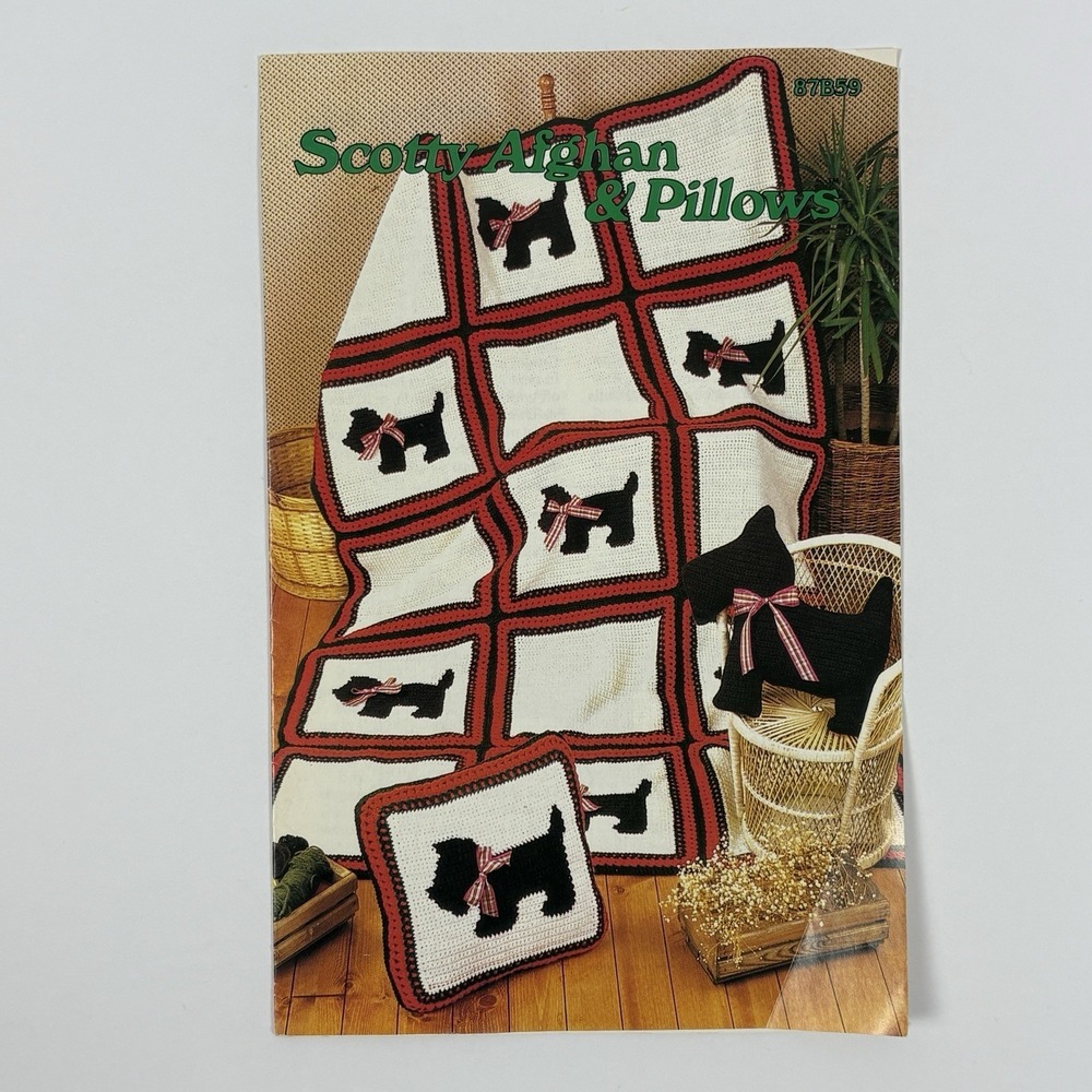Annie's Pattern Club Scotty Dog Afghan Pillow Crochet Pattern Booklet 87B59